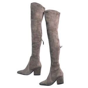 'CARINA' TAUPE OVER THE KNEE SUEDE LEATHER BOOTS
